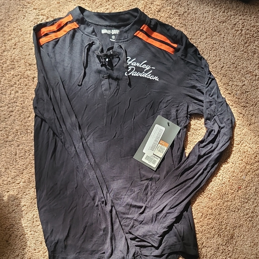 Harley-Davidson Woman's Black and Orange Long Sleeve Tee